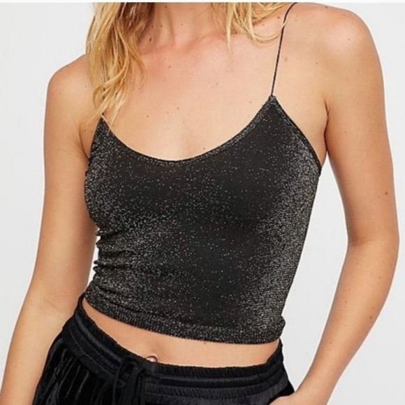 Free People Tops - Free People Lurex Skinny Strap Seamless Brami Black Size XS/S